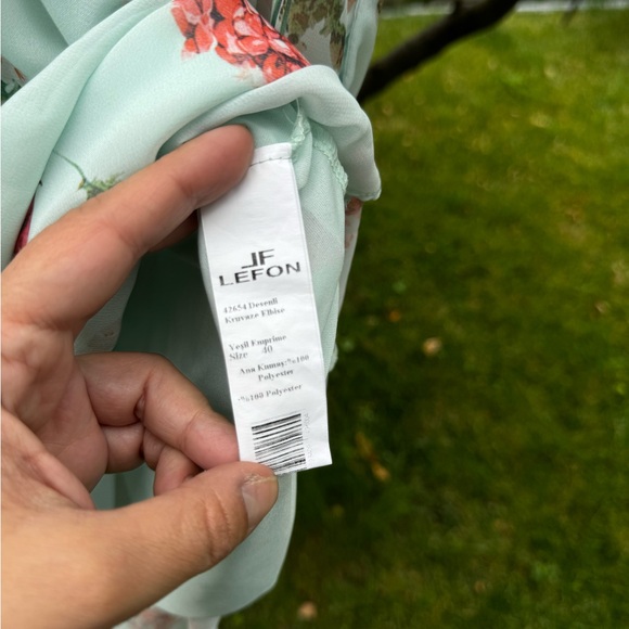 JF LEFON Mint Green Floral Long Sleeve Faux Wrap Belted Mini Dress, Sz L - Picture 16 of 16